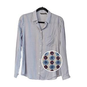 Massimo Dutti Silk Blend Button Front Blouse US 8 Blue Geometric Portugal